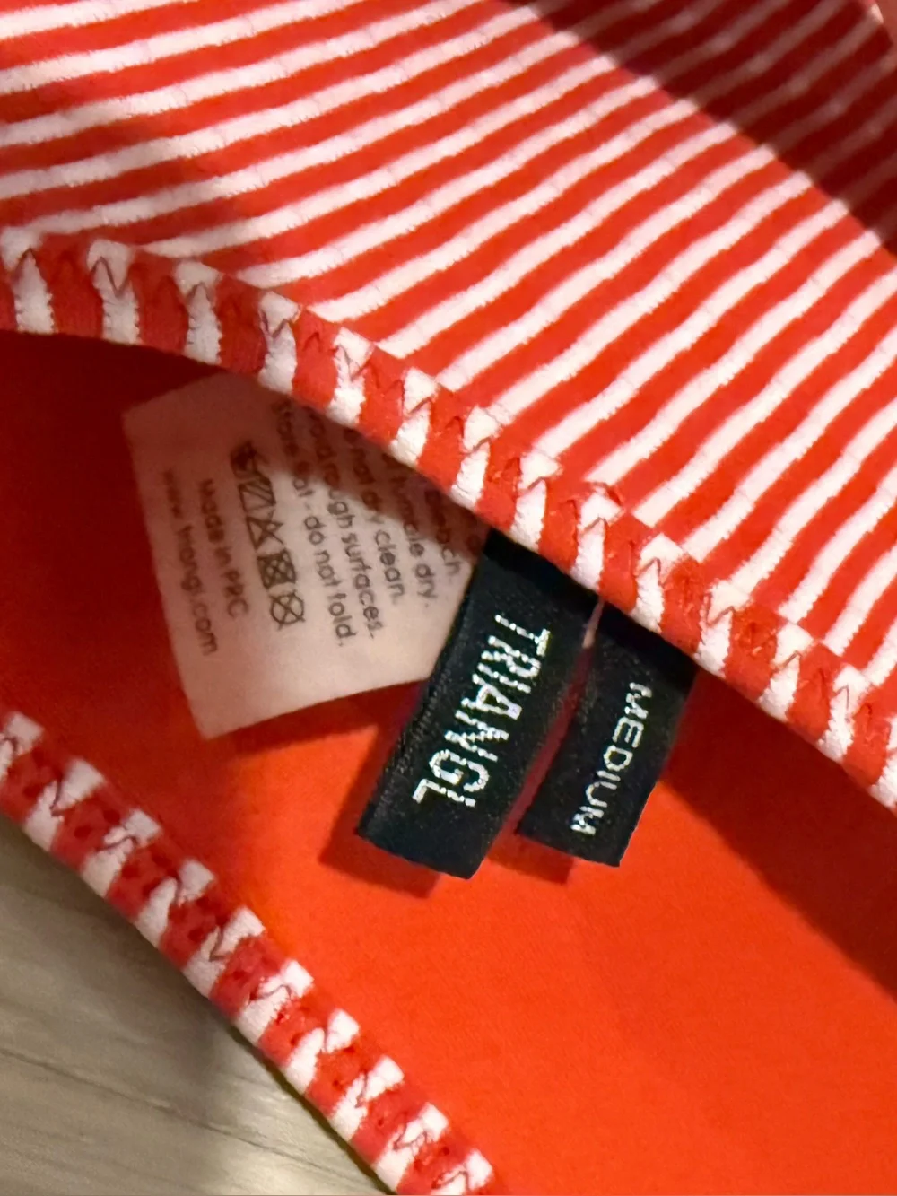 Triangl swimwear Coral (red) & White Striped Neoprene Bikini